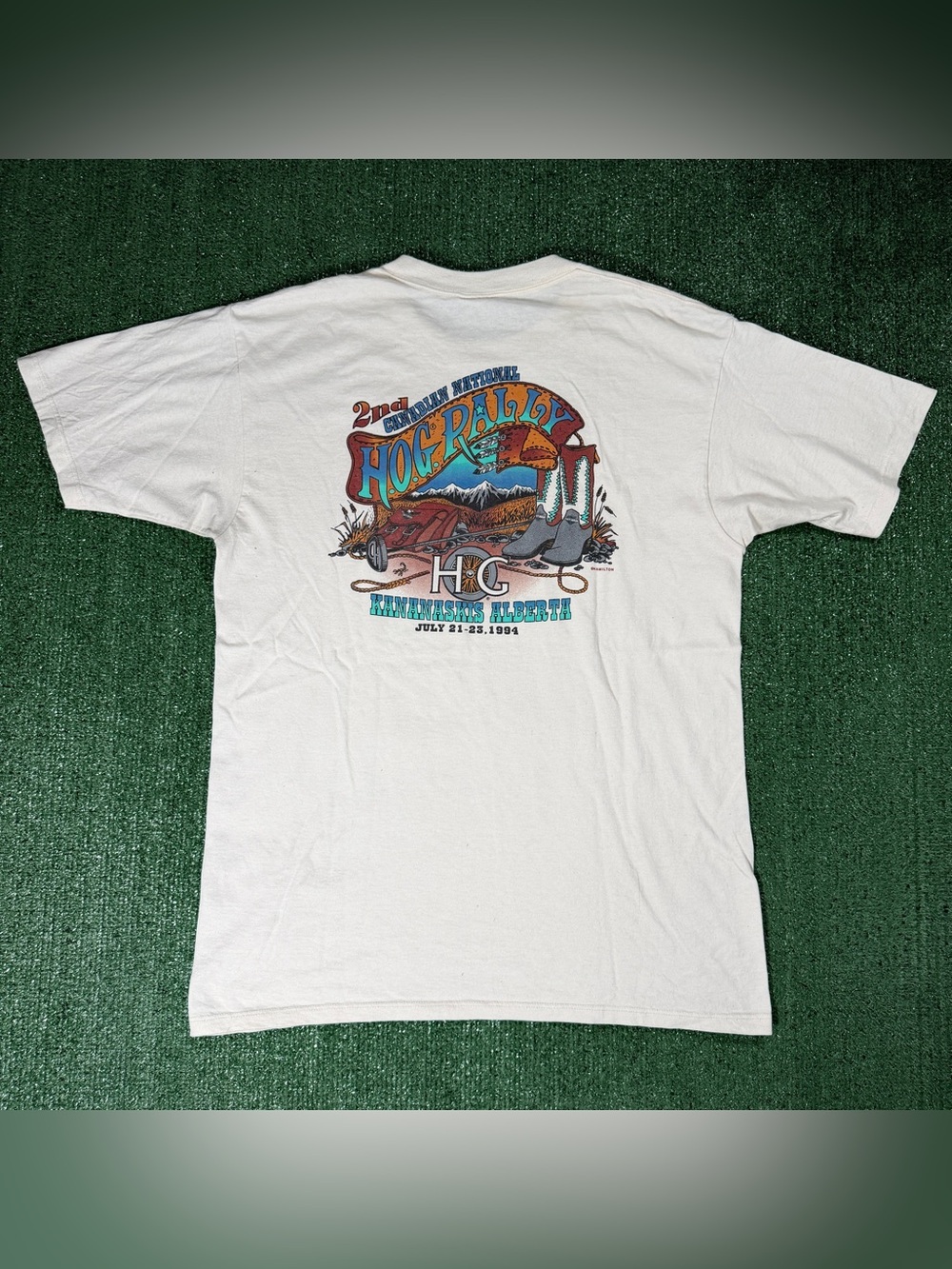 Vintage Gildan 2nd Canadian National Hog Rally Size Large White T-Shirt 1994
